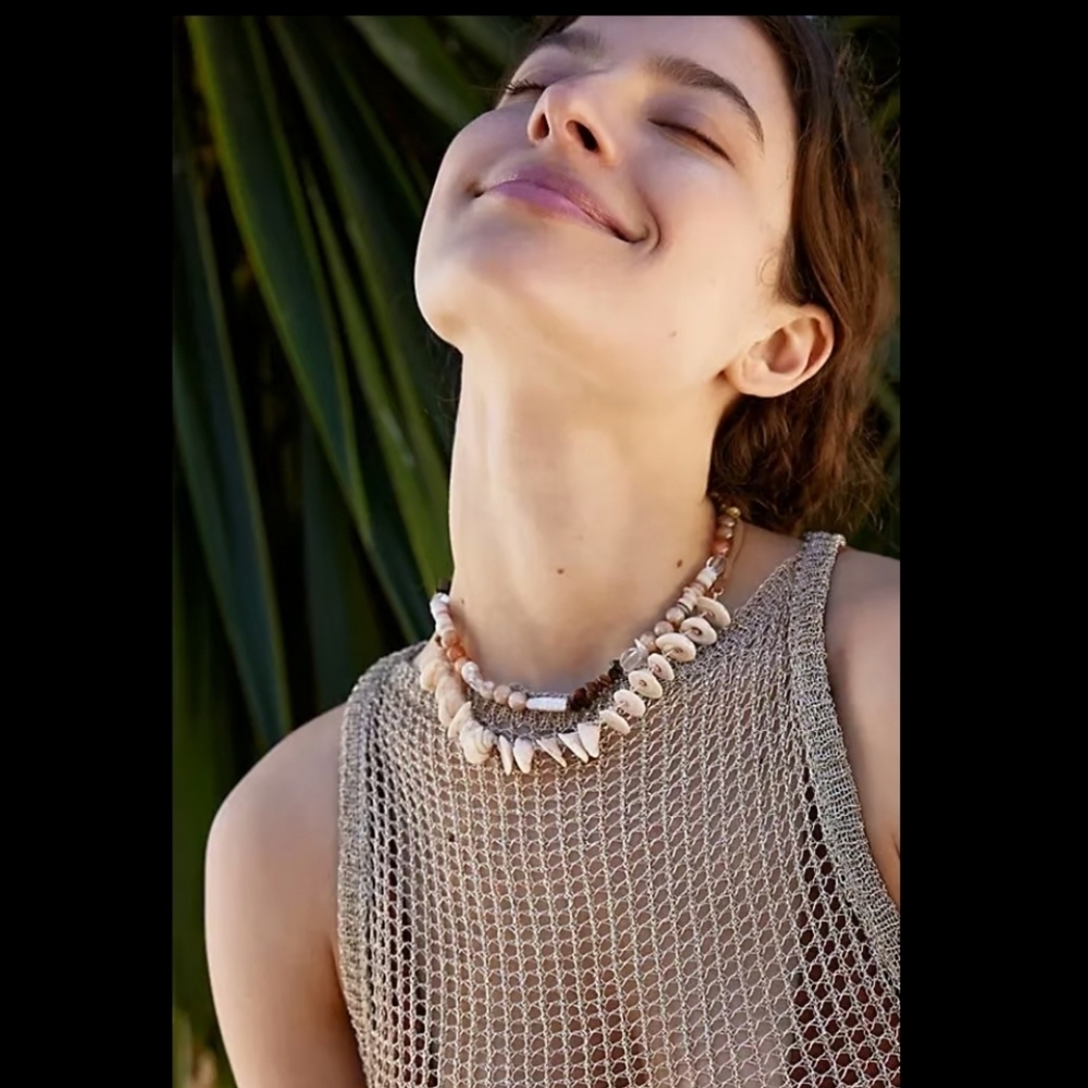 Nwt! Free People, Heatwaves Choker, Color: Top Shell (Tan/ Cream Shell),